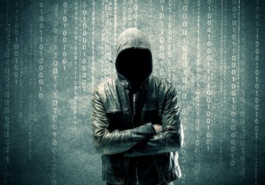 Angry mysterious hacker with numbers clipart