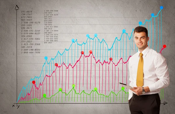 Färgglada diagram med siffror och affärsman — Stockfoto