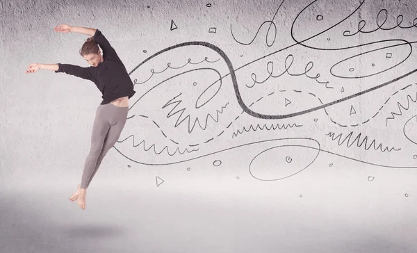 Ballet dancer performing art dance with lines and arrows — Stock Photo, Image