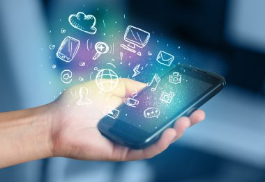 El smartphone Medya simgeler ile tutarak 