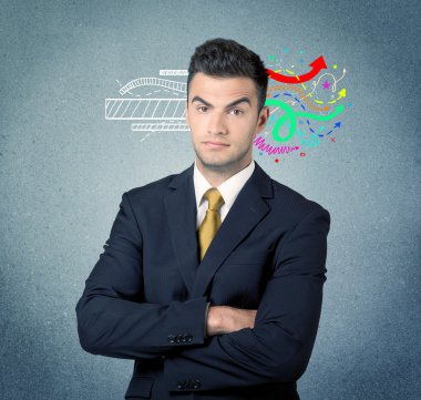 Mutlu yaratıcı iş adamı çizim ile