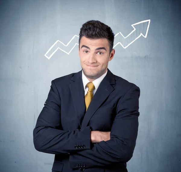 Smiling business guy with graph arrow — Stock Photo, Image