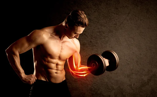 将健美运动员举重与红肌肉概念相结合 — 图库照片