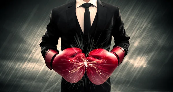 Boxing gloves clashing — Stock Photo, Image