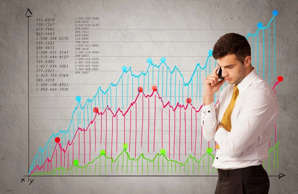 Färgglada diagram med siffror och affärsman — Stockfoto