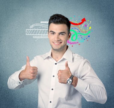 Mutlu yaratıcı iş adamı çizim ile