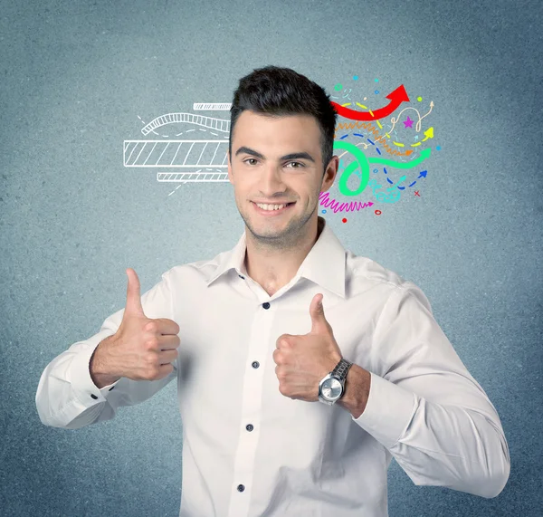 Mutlu yaratıcı iş adamı çizim ile