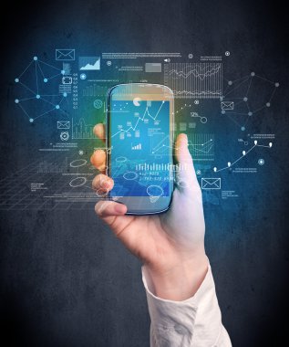 El ele tutuşan akıllı telefon.