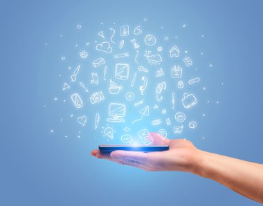 Telefon ve ofis simgeleriyle el çizimi