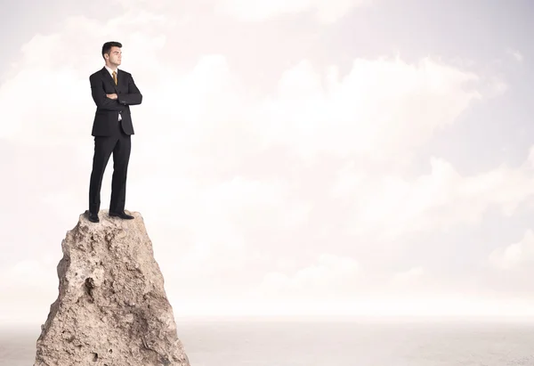 Happy businessman standing on cliff — Stock Photo, Image