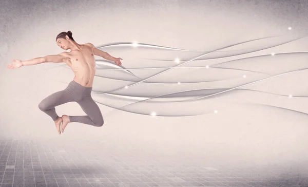 Tancerka baletowa wykonująca taniec nowoczesny z abstrakcyjnymi liniami — Zdjęcie stockowe