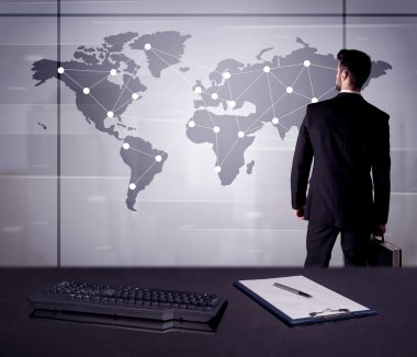 Dünya Haritası üzerinde nokta çizim iş kişi