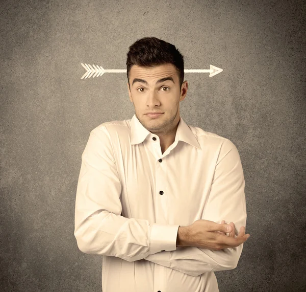 Young sales guy with arrow in the head — Stock Photo, Image