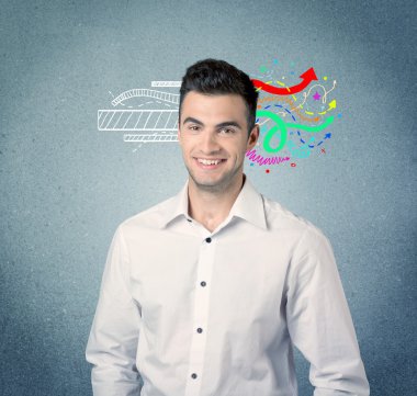 Mutlu yaratıcı iş adamı çizim ile