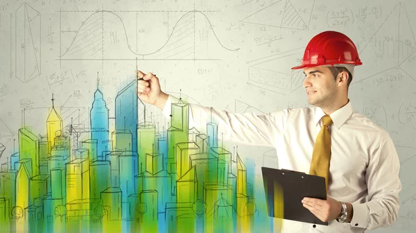 Business architect sketching a cityscape — Stock Photo, Image