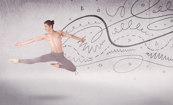 Bailarina de ballet realizando danza artística con líneas y flechas — Foto de Stock