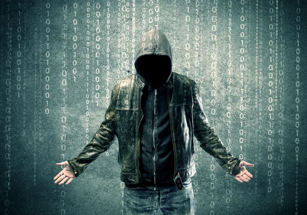 Angry mysterious hacker with numbers — Stock Photo, Image