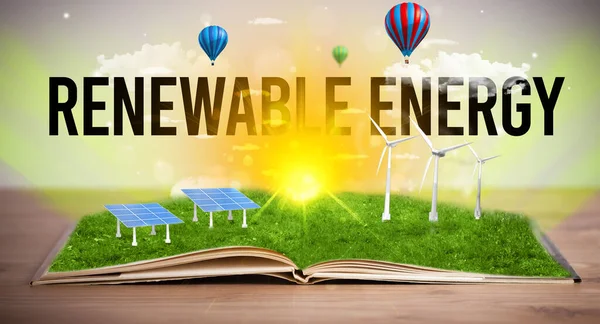 Open boek, concept hernieuwbare energie — Stockfoto