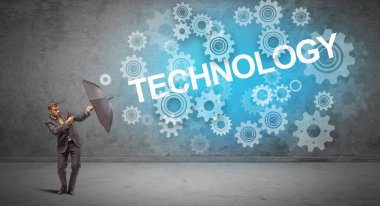 Şemsiyeyle savunma yapan iş adamı