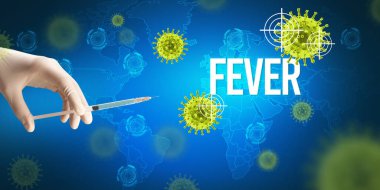 Doktorlar ellerinde şırınga olan beyaz bir eldiven veriyorlar.