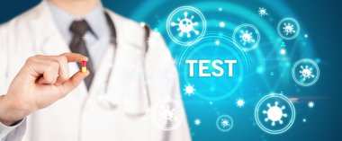 Doktor ilaç veriyor, virüs konsepti