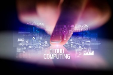 Web teknolojisi simgeleriyle tablete dokunmak