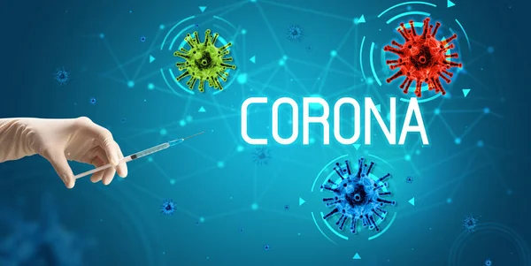 Шприц, медична ін'єкція в руці, концепція коронавірусної вакцини — стокове фото