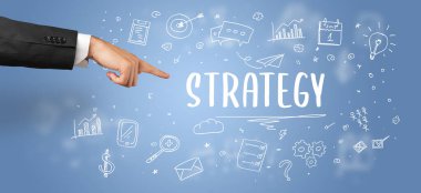 İşletme yazıtlarına işaret eden kırpılmış elin yakın çekimi