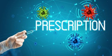 Şırınga, elinde tıbbi enjeksiyon, koronavirüs aşısı konsepti.