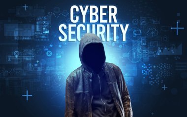 Çevrimiçi güvenlik kavramına sahip yüzsüz adam