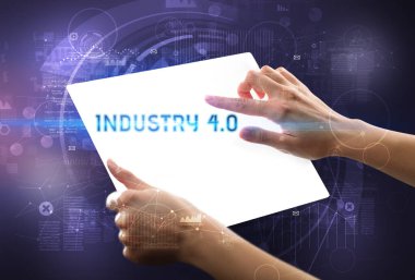 El işi fütüristik tablet, teknoloji konsepti.