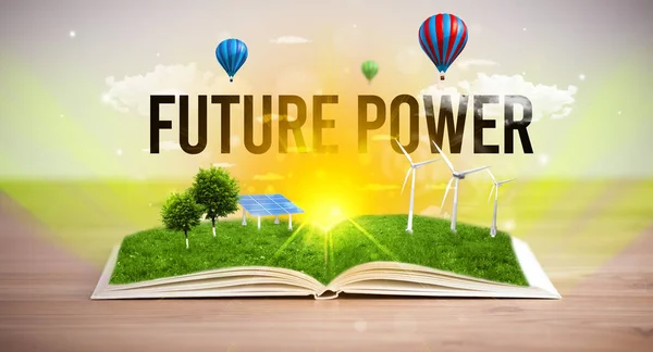 Open book, renewable energy concept — Stock Photo, Image