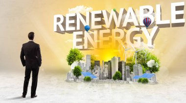 Bir iş adamının arka görüşü, çevre koruma kavramı