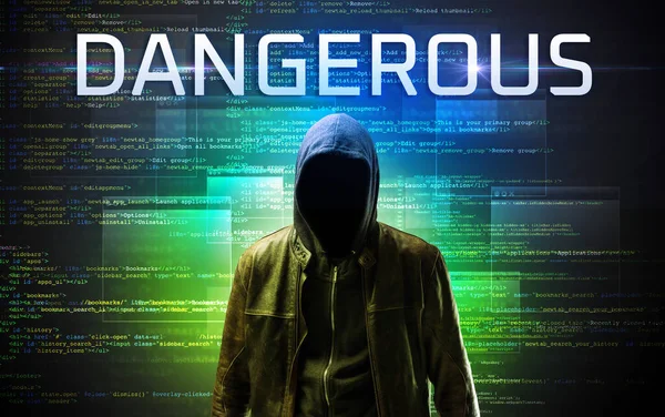 Faceless hacker on code background — Stock Photo, Image