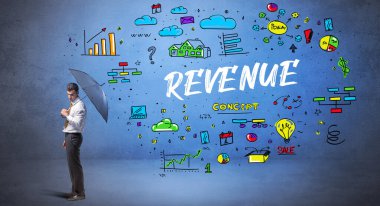 Şemsiyenin arkasına saklanan iş adamı