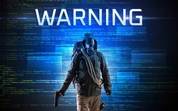 Faceless hacker on code background — Stock Photo, Image