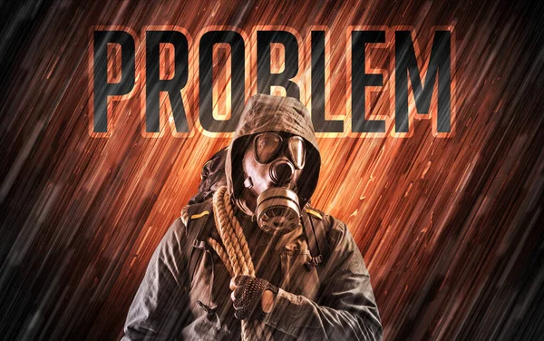 Geheimnisvoller Mann mit PROBLEM-Aufschrift, Online-Sicherheitskonzept — Stockbild Geheimnisvoller Mann mit Sicherheitskonzept — Stockfoto