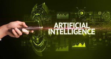 El ele tutuşan kablosuz çevre, modern teknoloji kavramı