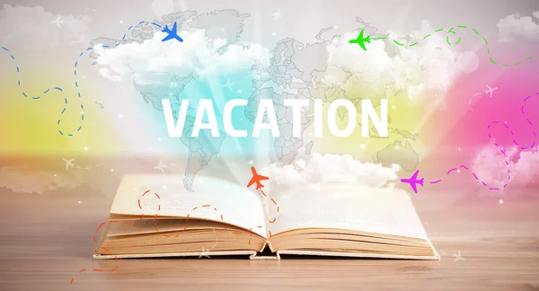 Libro abierto, concepto de vacaciones — Foto de Stock