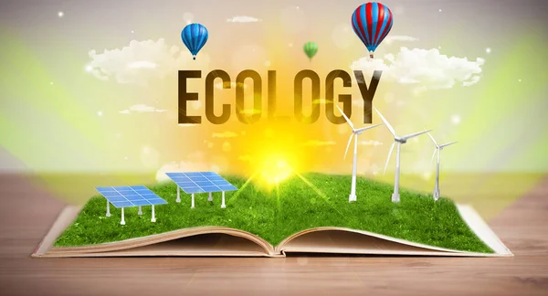 Open book, renewable energy concept — Stock Photo, Image