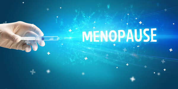 Syringe, medical injection in hand