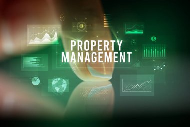 İş grafikleri ve simgeler konseptiyle tablete dokunmak