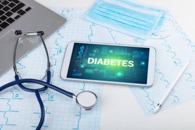 Tablet bilgisayar ve tıbbi malzemeler.