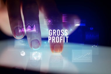 İş grafikleri ve simgeler konseptiyle tablete dokunmak