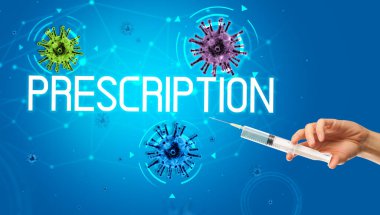 Şırınga, elinde tıbbi enjeksiyon, koronavirüs aşısı konsepti.