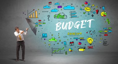 Şemsiyenin arkasına saklanan iş adamı