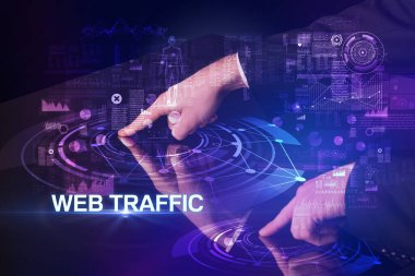 İş adamı büyük ekrana dokunuyor