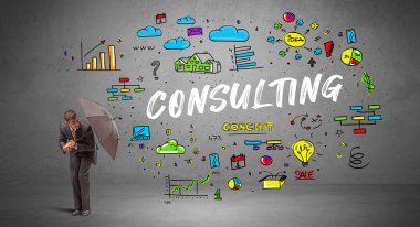 Şemsiyenin arkasına saklanan iş adamı