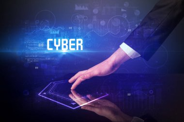 Hand touching digital table concept