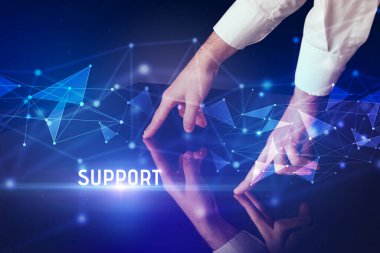 Businessman touching huge screen concept